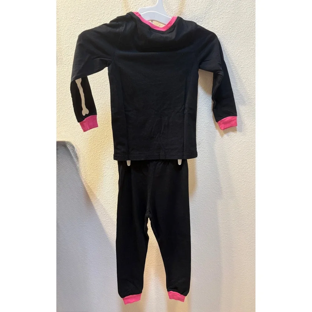 Skeleton Halloween Pajama Set Black Pink Candy Bones 3Y 2 Piece PJ Set